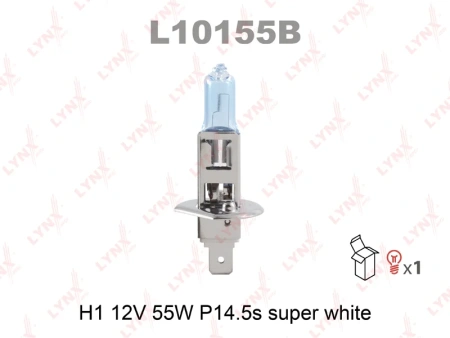 Лампа галогенная H1 LYNXauto Super White 12В, 55Вт от 3800К (холодный белый) P14.5s